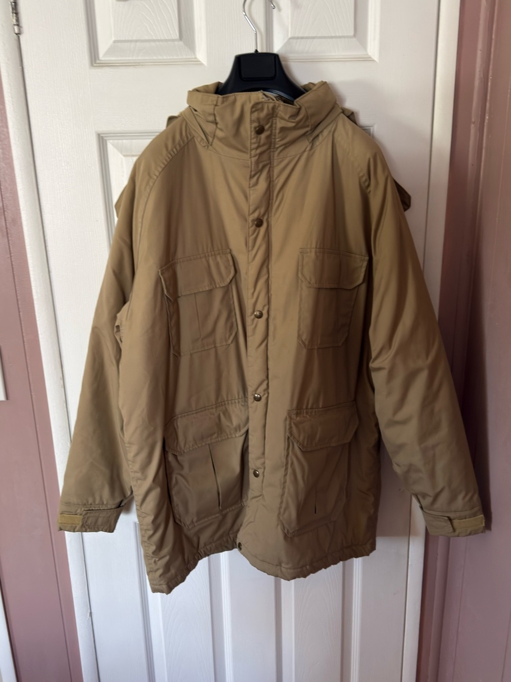 Vintage Woolrich Insulated Timber Jacket Mens sz XL tan USA hooded coat VTG